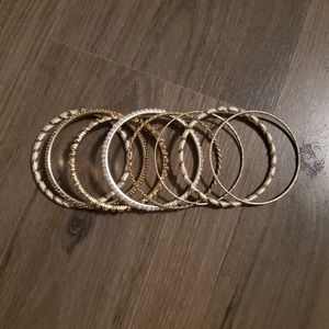 Set of 8 White/Ivory & Gold Stacking Bangle Bracelets